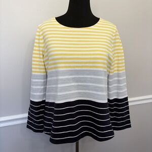 Talbots Top Women's Size XLP Cotton Blend Striped Colorblock Long Sleeve Tee